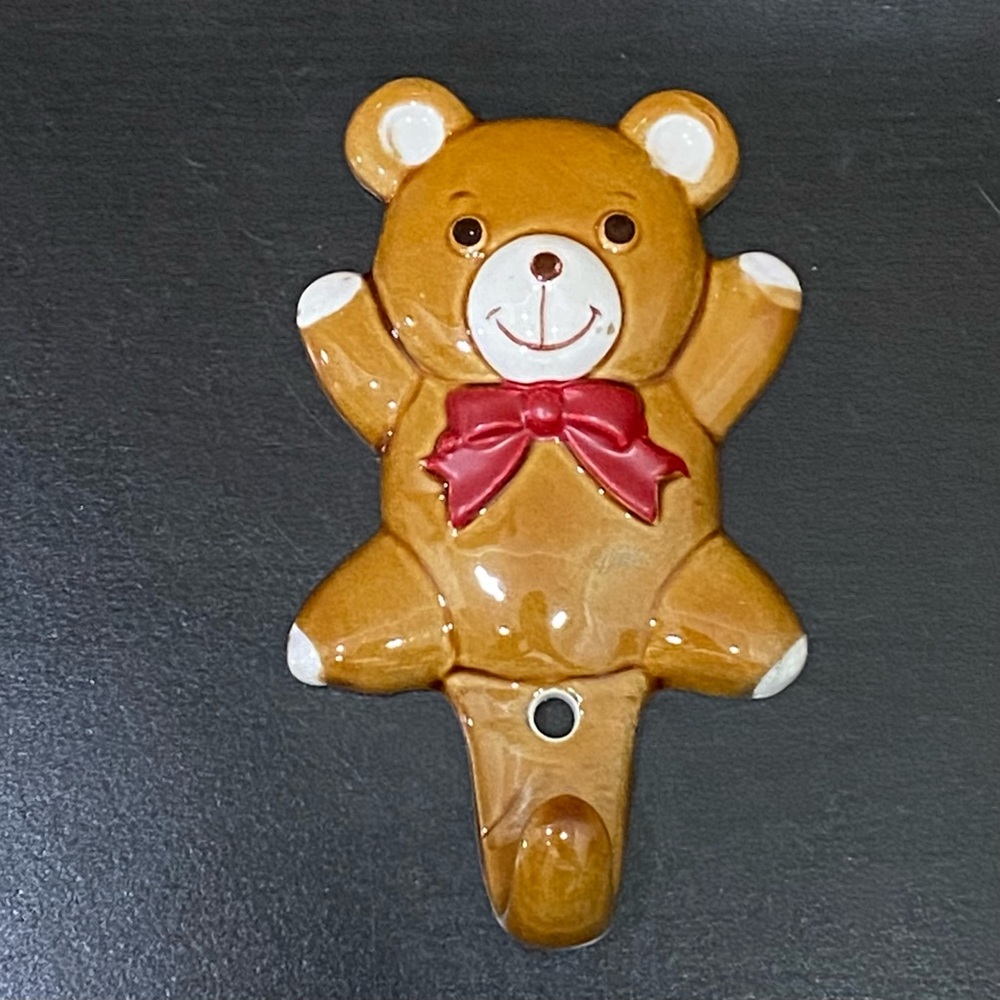 Vintage TAKAHASHI Japan Ceramic Glazed Teddy Bear Decorative Hook